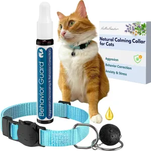 Cat Aggression Relief Calming Collar with Essential Oils, Natural Rock Diffuser, Breakaway Pet-Safe Collar for Cat Anxiety Felief, Vet-Approved (Myrrh)