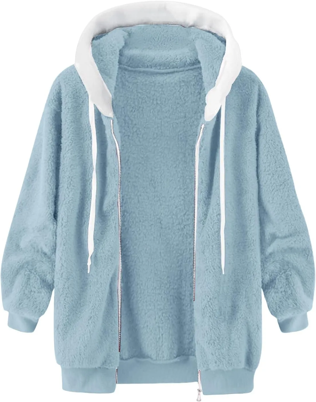 Ceboyel Teddy Coat For Women Hooded Fuzzy Sherpa Jacket Fleece Drawstring Zip Up Hoodie 2023 Trendy Winter Outerwear Clothes