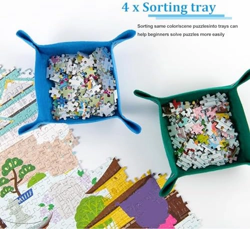 Celawork 1000 Pieces Puzzle mat roll up with Puzzle Sorting Trays,Jigsaw Puzzle Accessories for Puzzles Storage and Saver, Jigsaw Puzzle mat for Adult