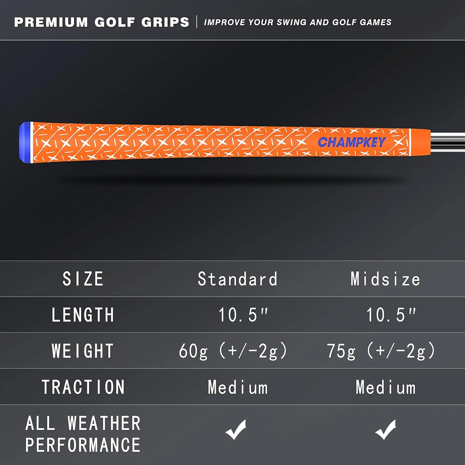 CHAMPKEY X Rubber Golf Grips 13 Pack - All Weather Performance with 15 Tapes and Repair Kits