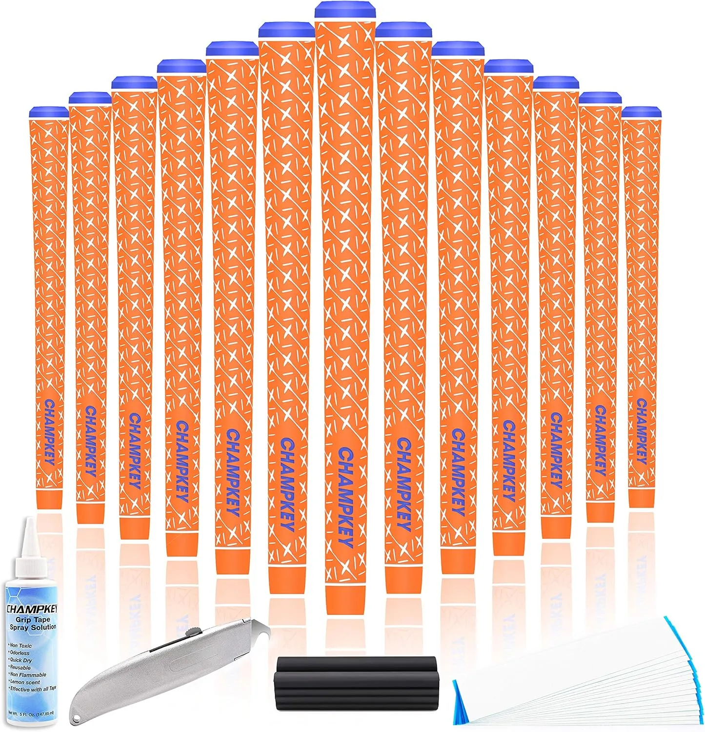 CHAMPKEY X Rubber Golf Grips 13 Pack - All Weather Performance with 15 Tapes and Repair Kits
