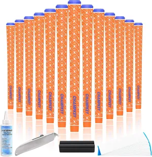 CHAMPKEY X Rubber Golf Grips 13 Pack - All Weather Performance with 15 Tapes and Repair Kits