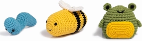 Charming Crocheted Garden Animal Trio - Adorable Handcrafted Stuffed Worm, Bee, and Frog - Perfect for Play and Learning