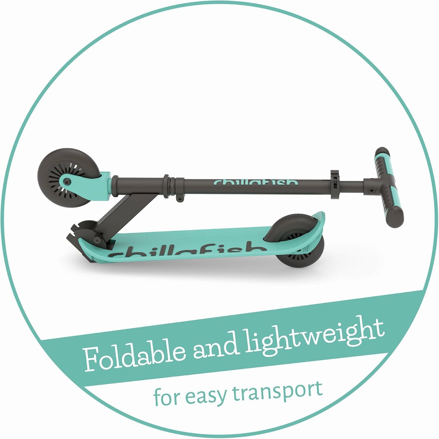 Chillafish Flexxi Mini Glow Foldable 2-Wheeled Scooter with Light-up Wheels, Integrated Brake, Adjustable and Foldable Handlebar, for Kids 5 Years and up, Mint