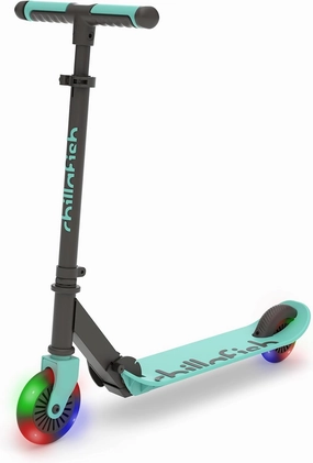 Chillafish Flexxi Mini Glow Foldable 2-Wheeled Scooter with Light-up Wheels, Integrated Brake, Adjustable and Foldable Handlebar, for Kids 5 Years and up, Mint