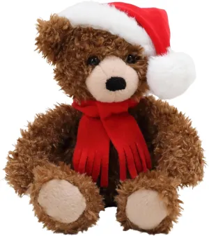 Christmas Junior Teddy Bear Stuffed Animal - Adorable Xmas Plush Toy with Hat and Scarf - Soft and Cuddly Winter Companion for Kids and Seniors - 10 inch (Mocha)