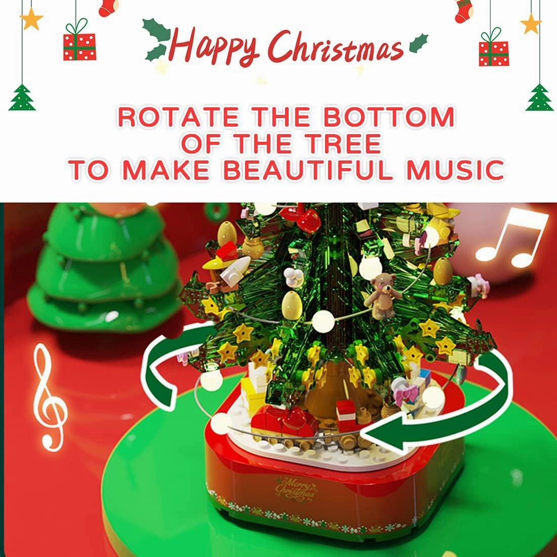 Christmas Tree Building Blocks Kits Party Set 601164 for Kids with Music Box Led Light Kit DIY Birthday Gift for Kids Boys Girls，2022 New（870 Pieces）