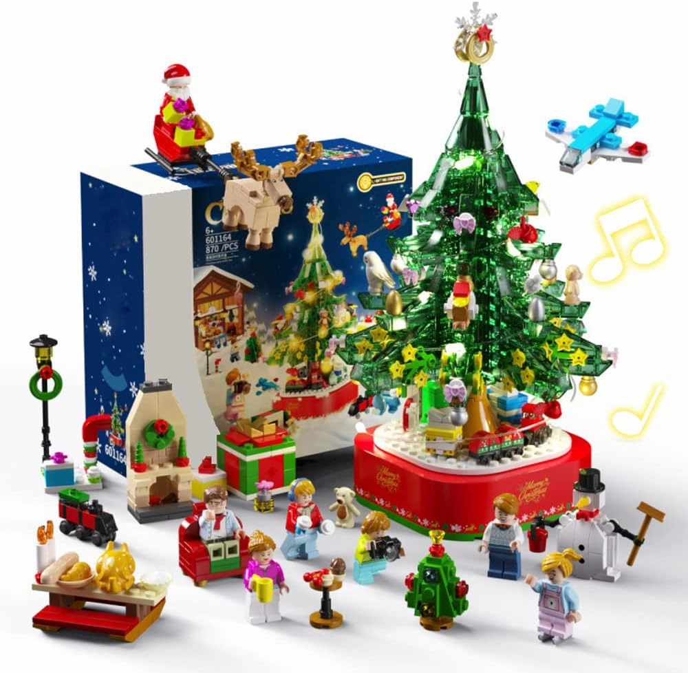 Christmas Tree Building Blocks Kits Party Set 601164 for Kids with Music Box Led Light Kit DIY Birthday Gift for Kids Boys Girls，2022 New（870 Pieces）