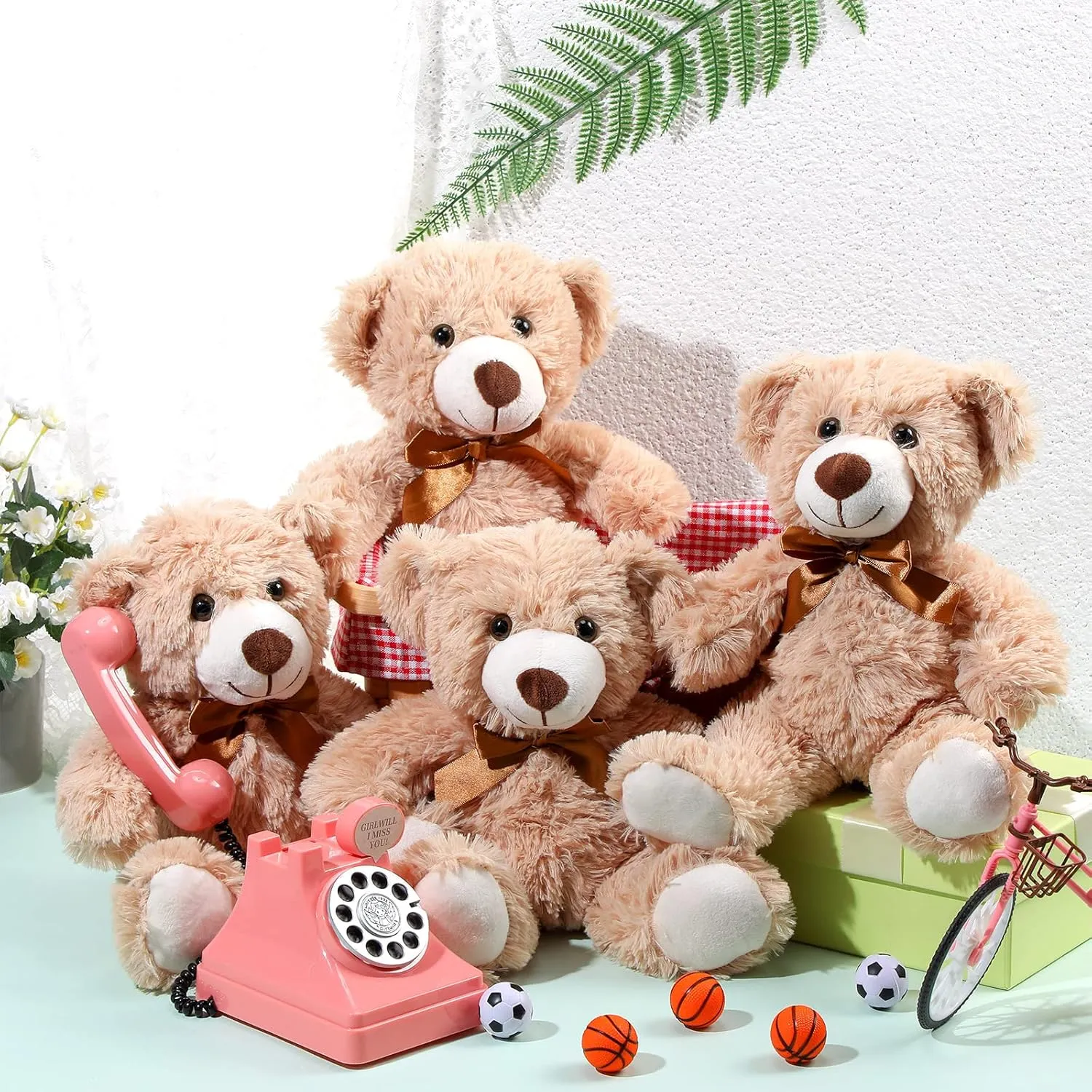 Civaner 4 Pack 14 Inches Bear Plush Stuffed Animals Cute Soft Bears Gifts Bulk for Girls Boys Girlfriend(Light Brown)