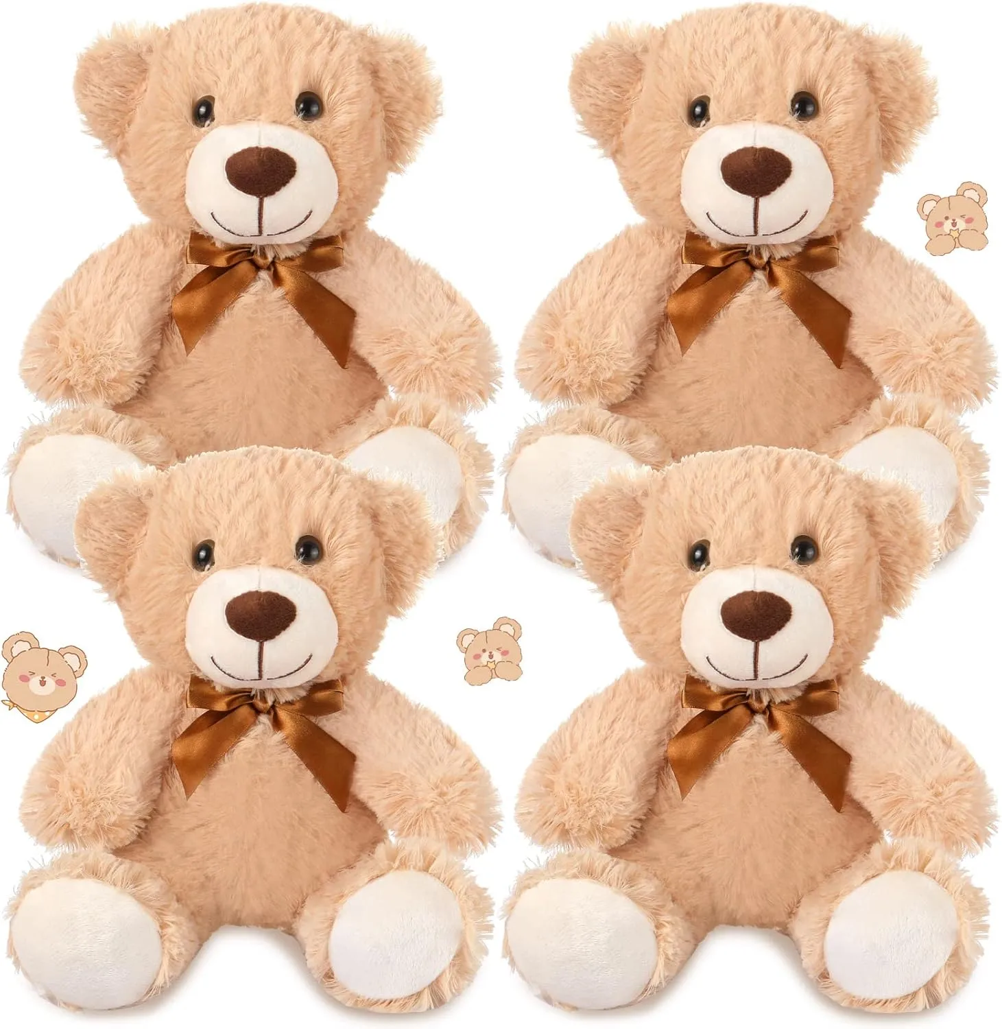 Civaner 4 Pack 14 Inches Bear Plush Stuffed Animals Cute Soft Bears Gifts Bulk for Girls Boys Girlfriend(Light Brown)