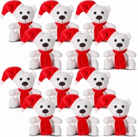 Civaner 12 Pieces 6 Inch Stuffed White Polar Bear Christmas Polar Bear Plush Bulk Small Animal Bear with Hat and Scarf Cuddly Plushie Animal Gift for Birthday Christmas for Gift Award Party Supplies
