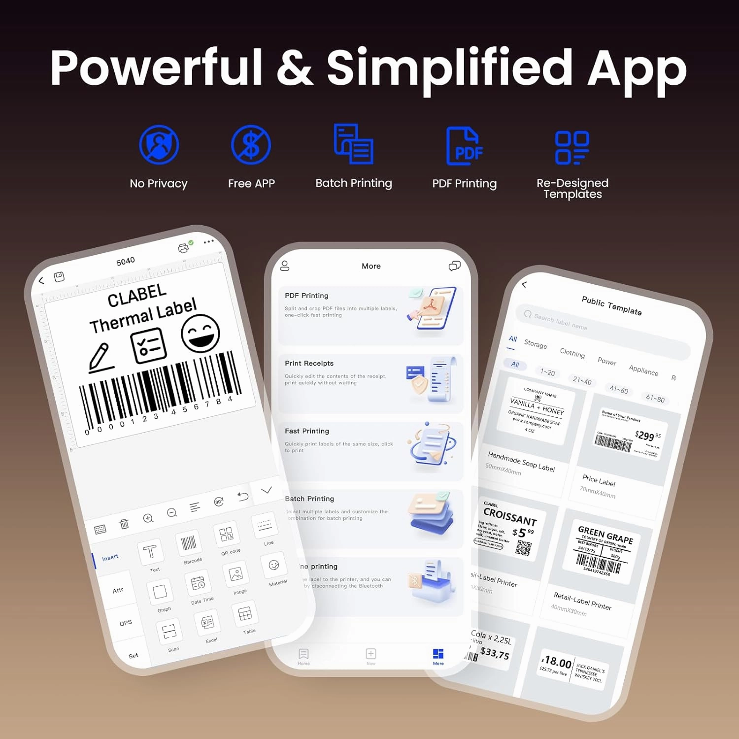 CLABEL Thermal Label Maker Machine: 221B Bluetooth Label Maker Machine with Tape Mini Sticker Printer Barcode Printer Compatible with Smartphone with 3 Roll 40x30mm,50x30mm,50x80mm Label (Black)