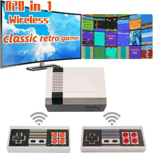 Classic Mini Retro Game Console Built 820 Video Games,Av Output Video Game System with Dual Wireless Came Controllers. (Black-Grey)