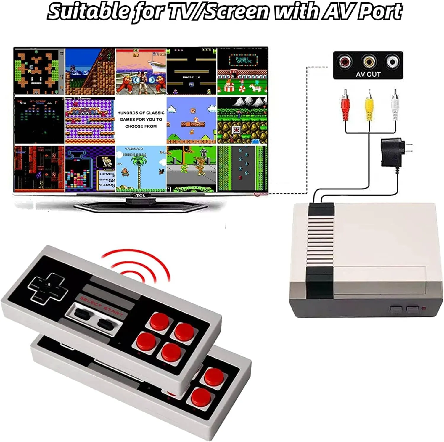 Classic Mini Retro Game Console Built 820 Video Games,Av Output Video Game System with Dual Wireless Came Controllers. (Black-Grey)