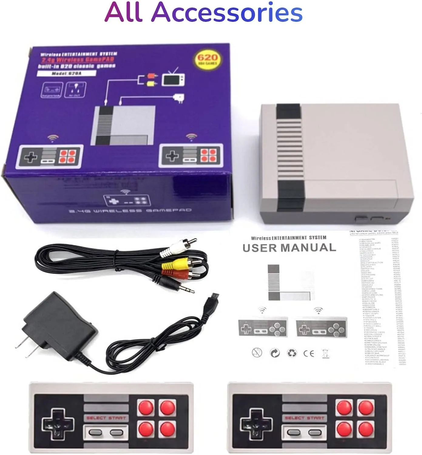 Classic Mini Retro Game Console Built 820 Video Games,Av Output Video Game System with Dual Wireless Came Controllers. (Black-Grey)