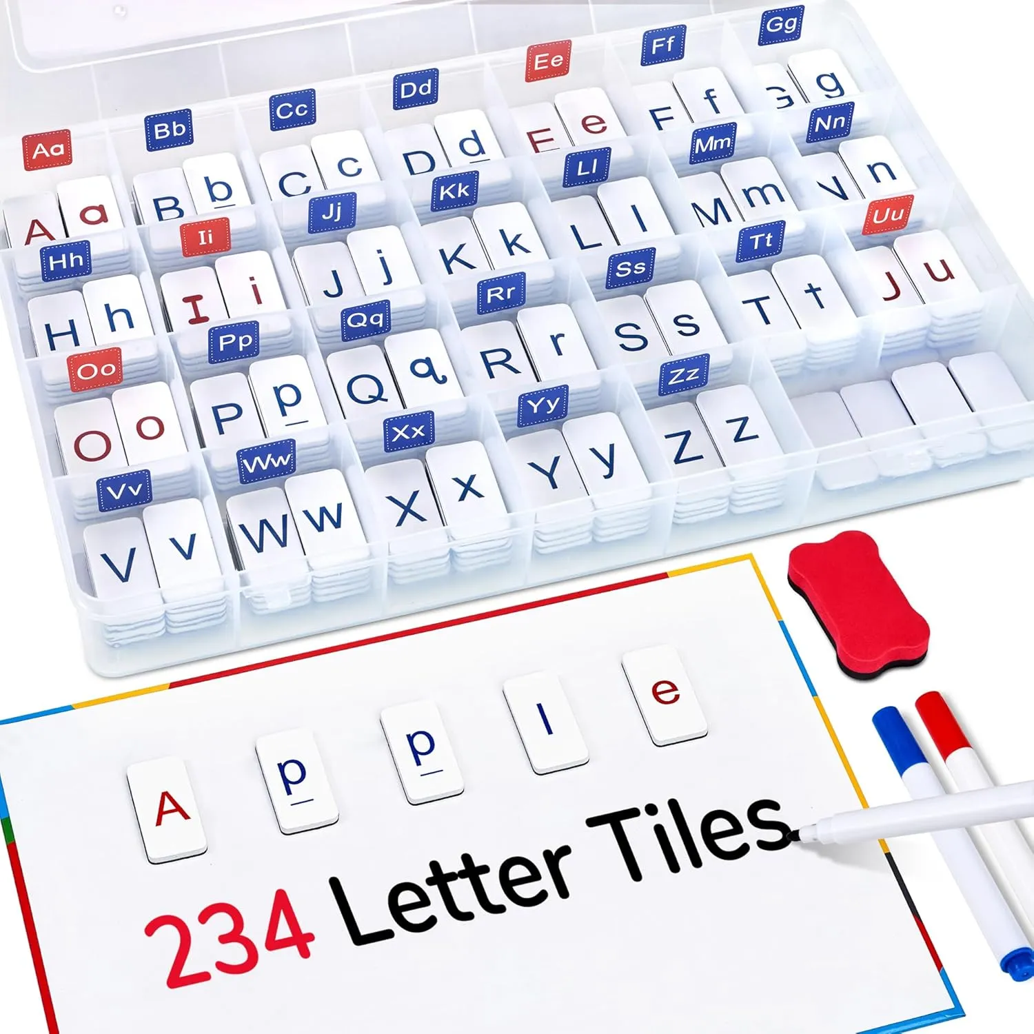 Classroom Magnetic Letter Tiles for Phonics and Spelling-JoyCat 234 Foam Alphabet Tiles Magnetic Letters with Double-Side Magnet Board and Compartment Storage Case