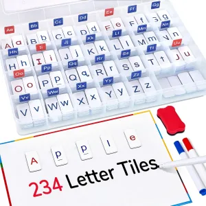 Classroom Magnetic Letter Tiles for Phonics and Spelling-JoyCat 234 Foam Alphabet Tiles Magnetic Letters with Double-Side Magnet Board and Compartment Storage Case