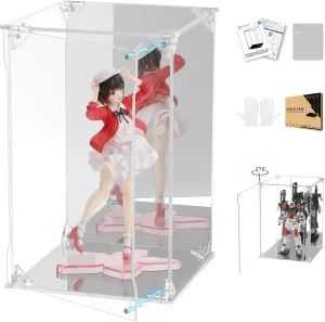 Clear Acrylic Display Case with Mirrored Back and Base, UV Protected Acrylic Box with Magnetic Door, Dustproof Display Box Showcase for Collectibles, Figures, Models, Toys (6x6x10inch)
