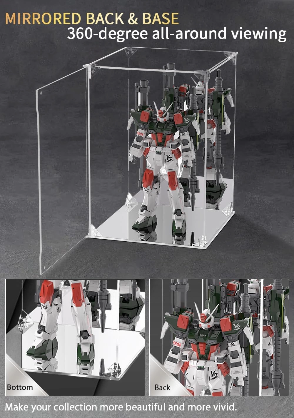 Clear Acrylic Display Case with Mirrored Back and Base, UV Protected Acrylic Box with Magnetic Door, Dustproof Display Box Showcase for Collectibles, Figures, Models, Toys (10x10x15.7inch)