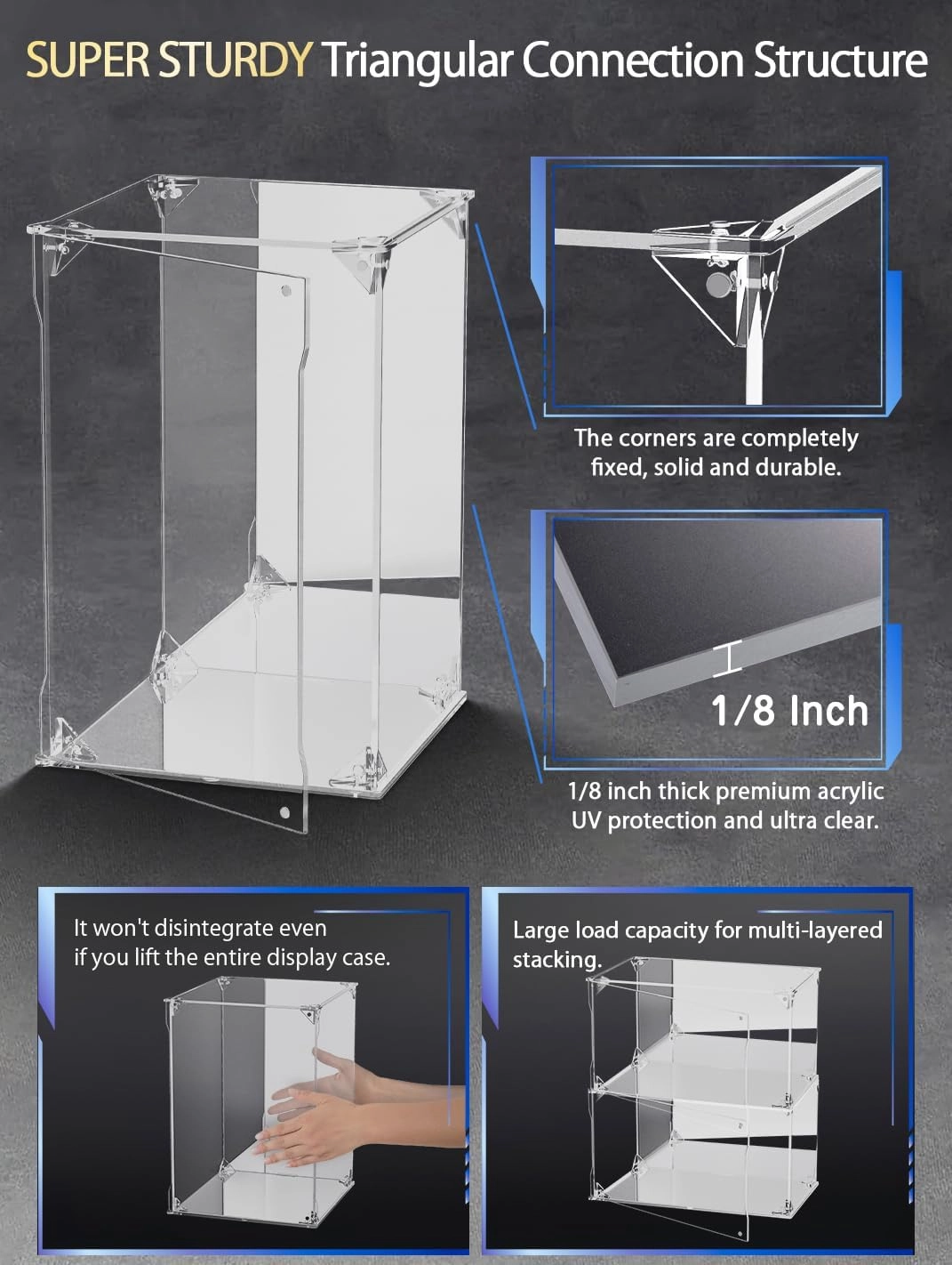 Clear Acrylic Display Case with Mirrored Back and Base, UV Protected Acrylic Box with Magnetic Door, Dustproof Display Box Showcase for Collectibles, Figures, Models, Toys (10x10x15.7inch)