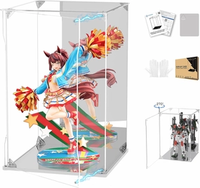 Clear Acrylic Display Case with Mirrored Back and Base, UV Protected Acrylic Box with Magnetic Door, Dustproof Display Box Showcase for Collectibles, Figures, Models, Toys (10x10x15.7inch)