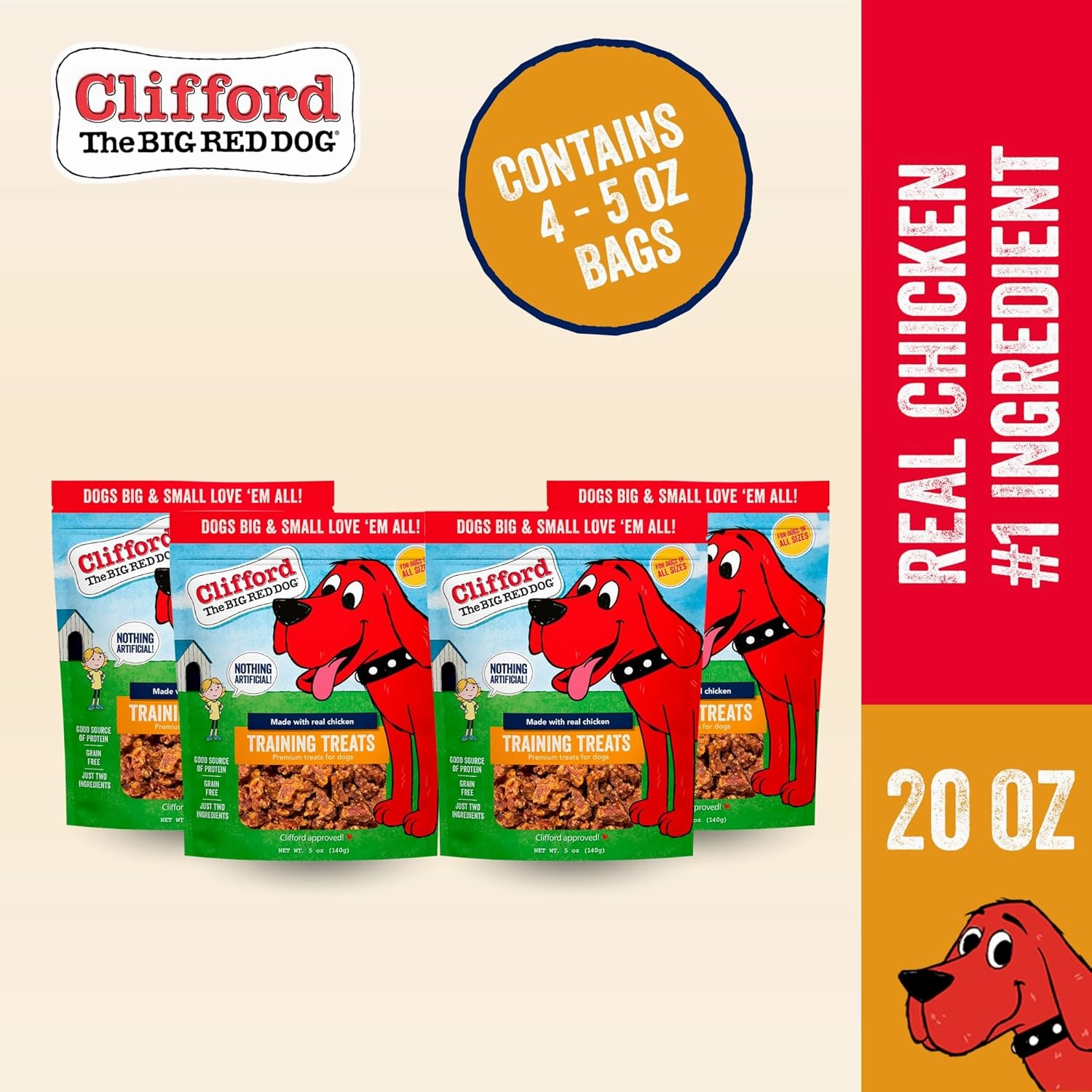 Clifford® Chicken Training Treats for Dogs | Soft Dog Treats Healthy for All Breed Sizes | Puppy Training Treats, Grain Free, High Protein, Rawhide Free Dog Chews - Just Two Ingredients (20oz)