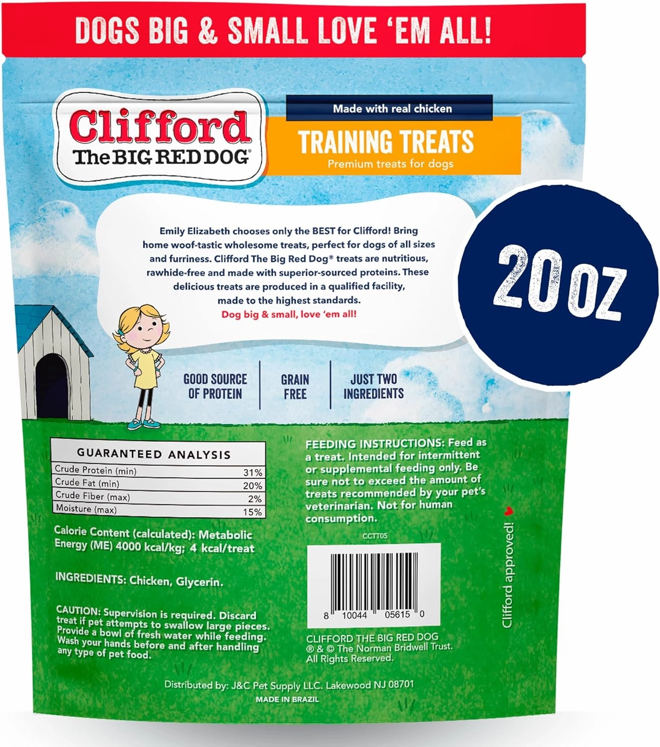 Clifford® Chicken Training Treats for Dogs | Soft Dog Treats Healthy for All Breed Sizes | Puppy Training Treats, Grain Free, High Protein, Rawhide Free Dog Chews - Just Two Ingredients (20oz)