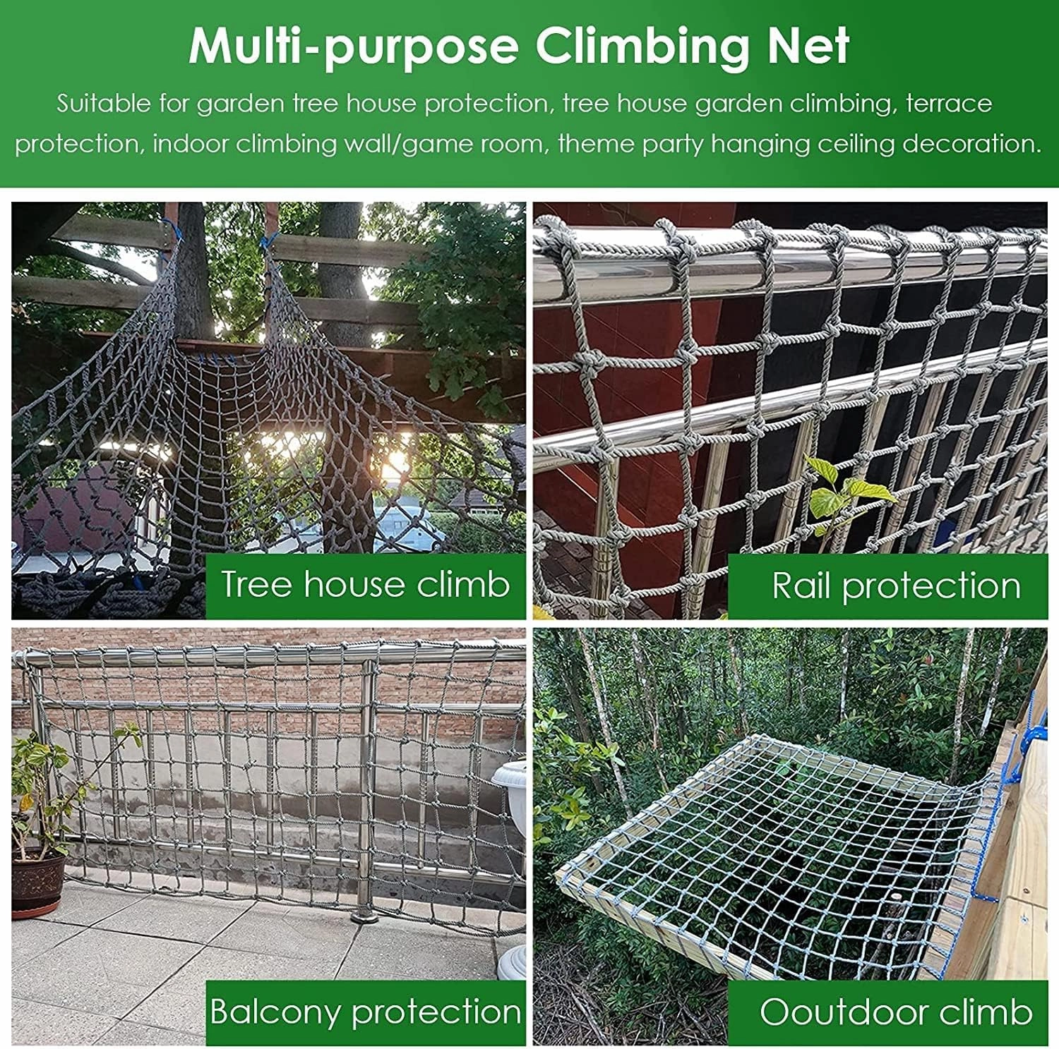 Climbing Cargo Net,Rope Thickness 12mm Tree House Climbing Rope Netting Safety Net,Heavy Duty Balcony Railing Protection Net,Outdoor Hammock Playground Climbing Net(Size:2Mx7M(6.5FTx22.9FT))