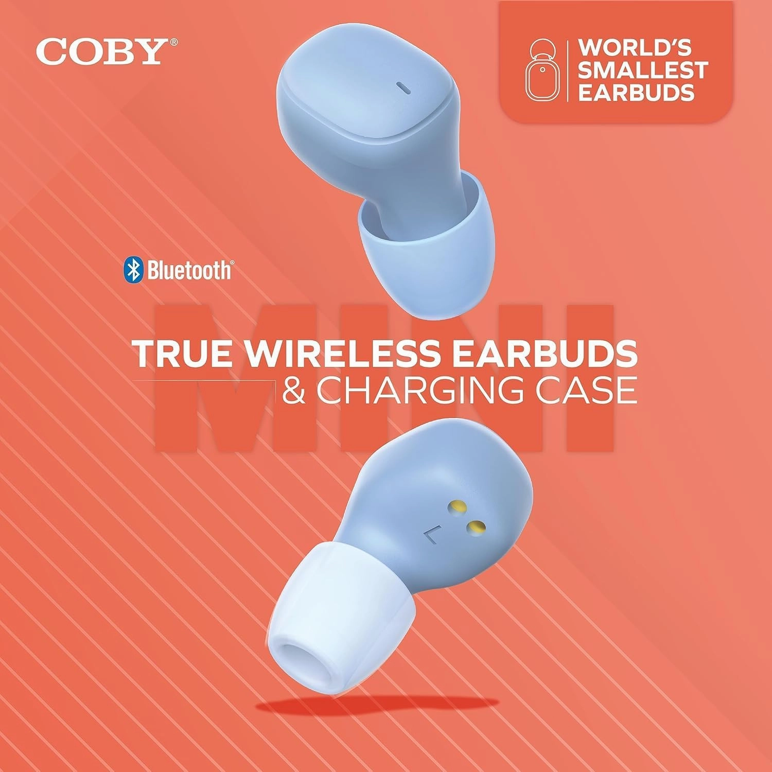 Coby Mini True Wireless Earbuds, Worlds Smallest Wireless Ear Buds, Lightweight in-Ear Headphones & Case, Built-in Mic | Bluetooth Headphones 12-HR Play (Blue)