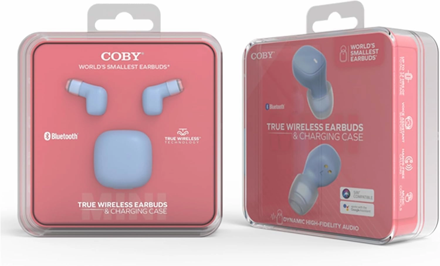 Coby Mini True Wireless Earbuds, Worlds Smallest Wireless Ear Buds, Lightweight in-Ear Headphones & Case, Built-in Mic | Bluetooth Headphones 12-HR Play (Blue)