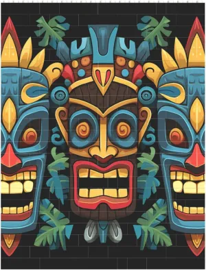Colorful Tiki Mask Pattern Building Block Puzzle Personalized Building Bricks Block Puzzle Building Family Keepsake DIY Brick Block Puzzles Valentine's Day Gifts for Home Decor Brick Puzzle