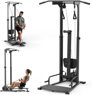 Compact Home Gym, Rowing Machines for Home Gym, Full Body Strength Training with Pull Up Station, Power Rack, LAT Pulldown Machine, Cable Machine for Home Workout