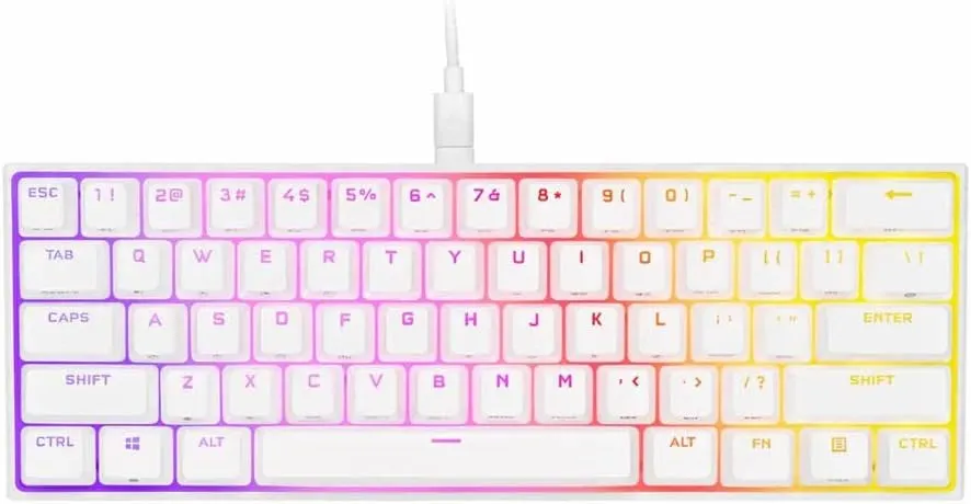 Corsair K65 RGB MINI 60% Mechanical Wired Gaming Keyboard – Cherry MX Speed Switches – PBT Double-Shot Keycaps – iCUE Compatible – QWERTY NA – White