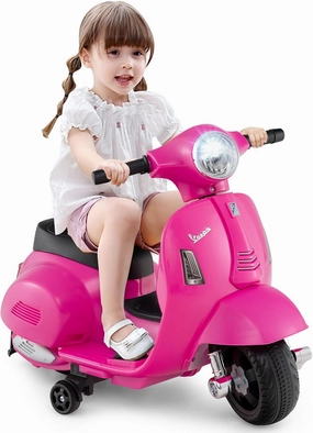 Costzon Toddler Motorcycle, Licensed Vespa Ride on Motorcycle with Training Wheels, LED Headlight & Horn Sound, Ride on Toy, 6V Battery Powered Motorbike, Gift for Boys & Girls, 1-3 Toddlers (Pink)