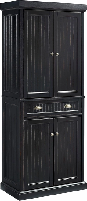 Crosley Furniture Seaside Coastal Pantry Storage Cabinet with Shelves, Kitchen, Dining, or Laundry Room, Distressed Black