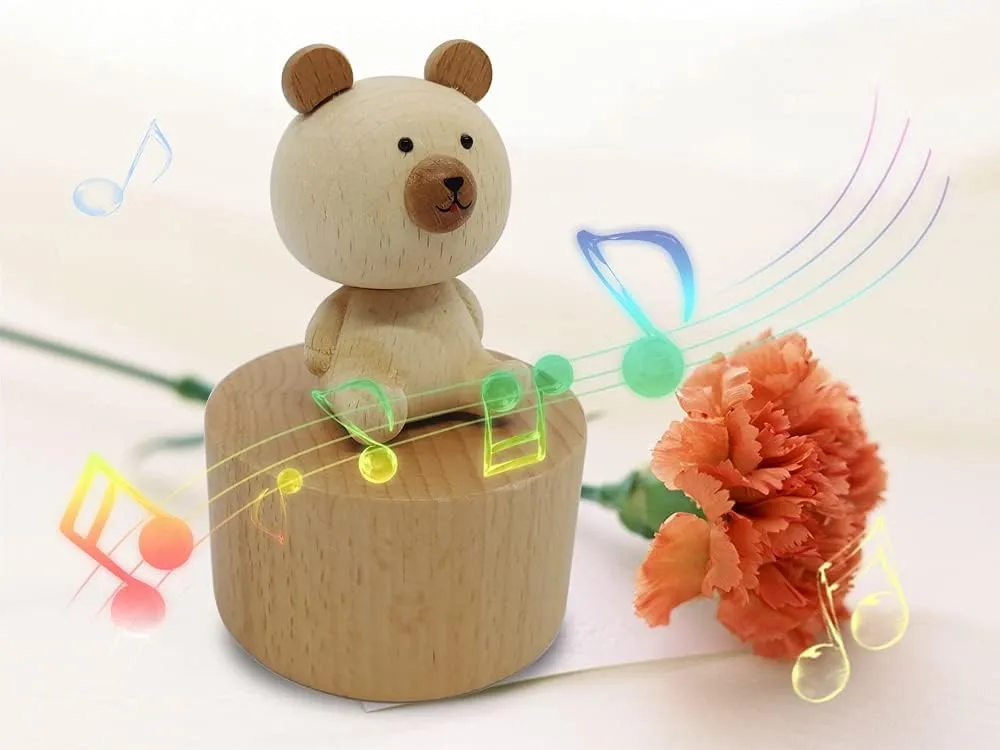 Cute Little Bear Mini Music Box, Little Animals Wooden Mechanical Music Box, The Music Box Gift That Sings Castle in The Sky, Best Gift for Boy Girl Friends Singing Music Gift Box