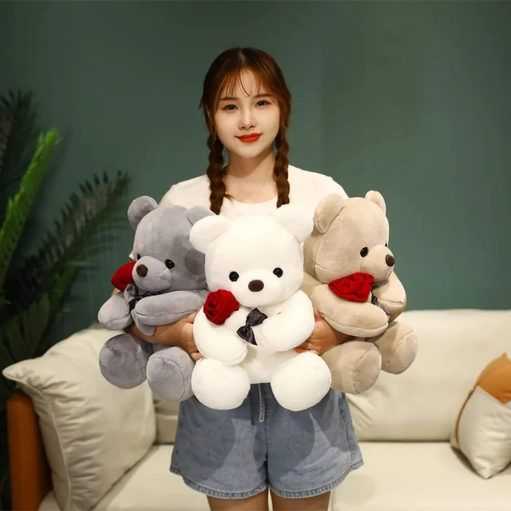 Cute Plush Rose Bear Stuffed Animal Teddy Bear Plush Toy Gift for Children and Girls (Light Brown, 35cm/13.7in)
