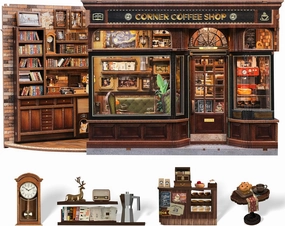 CUTEBEE Book Nook Kit - DIY Miniature House Dollhouse Kit for Adults and Teens, Booknook Tiny House Bookshelf Decor 3D Wooden Puzzle, Gifts for Family, Friends (Corner Coffee Shop)