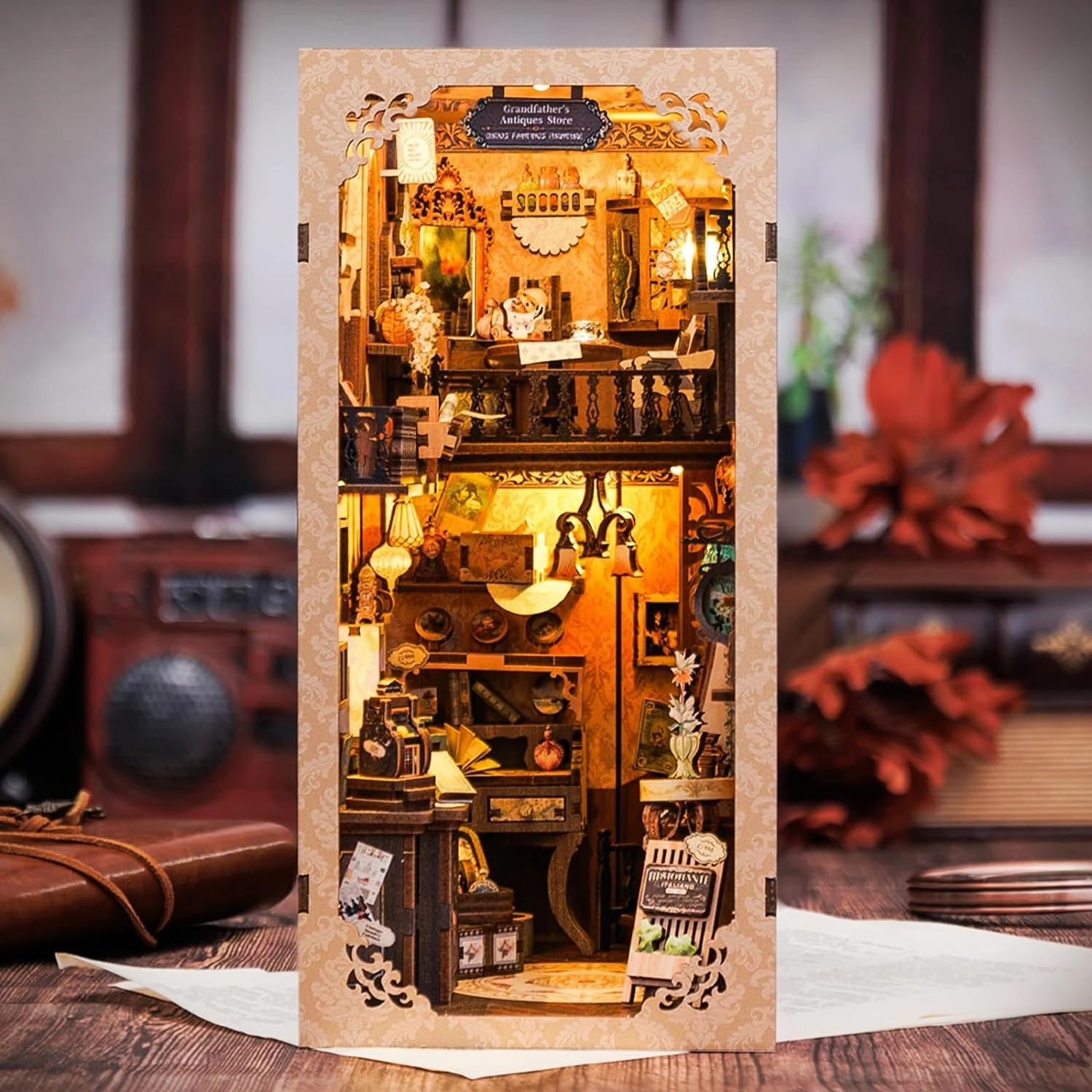 CUTEBEE Book Nook Kit - DIY Miniature House Dollhouse Kit for Adults and Teens, Booknook Tiny House Bookshelf Decor 3D Wooden Puzzle, Gifts for Family Friends (Grandpa's Antique Shop)