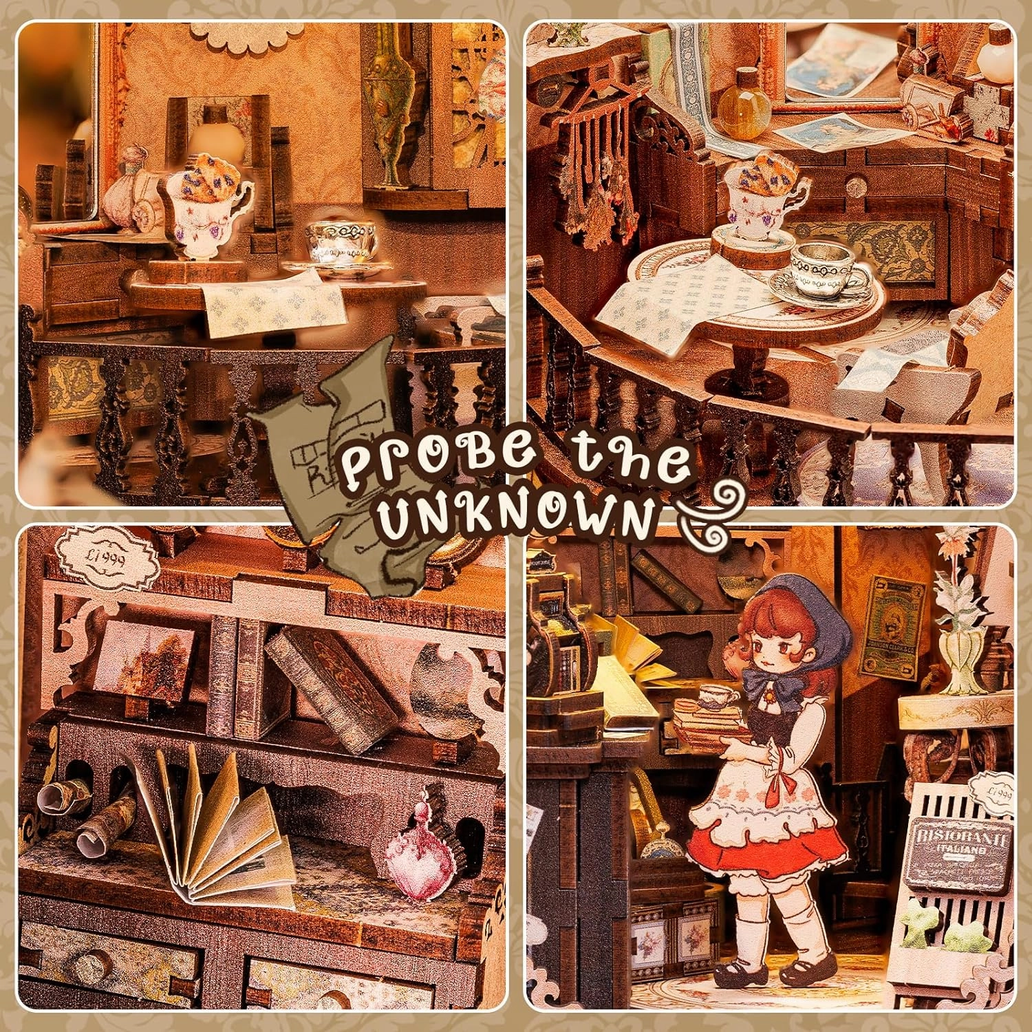 CUTEBEE Book Nook Kit - DIY Miniature House Dollhouse Kit for Adults and Teens, Booknook Tiny House Bookshelf Decor 3D Wooden Puzzle, Gifts for Family Friends (Grandpa's Antique Shop)