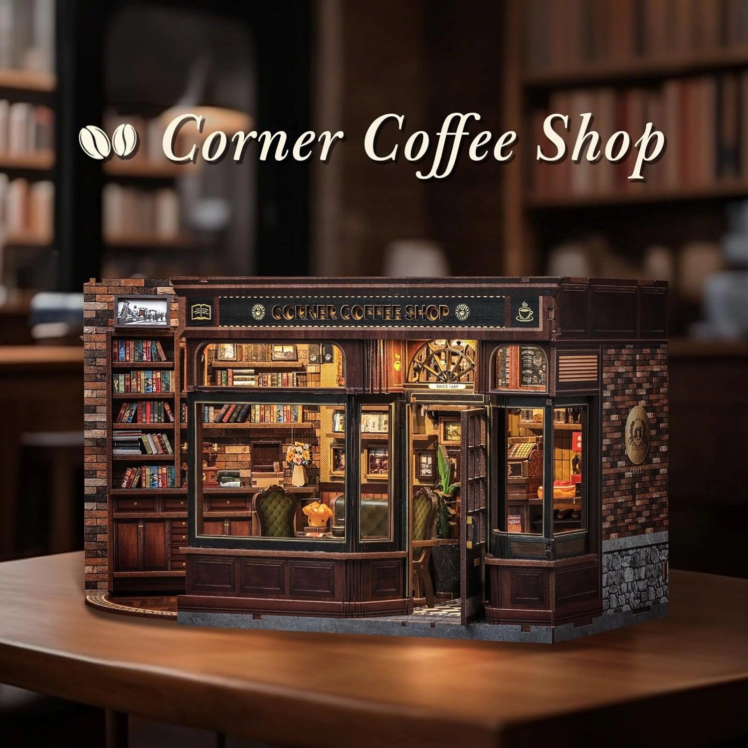 CUTEBEE Book Nook Kit, DIY Miniature House Kits for Adult and Teens, Dollhouse Booknook Tiny House, Bookshelf 3D Wooden Puzzle, DIY Craft Gifts for Family and Friends (Corner Coffee Shop)