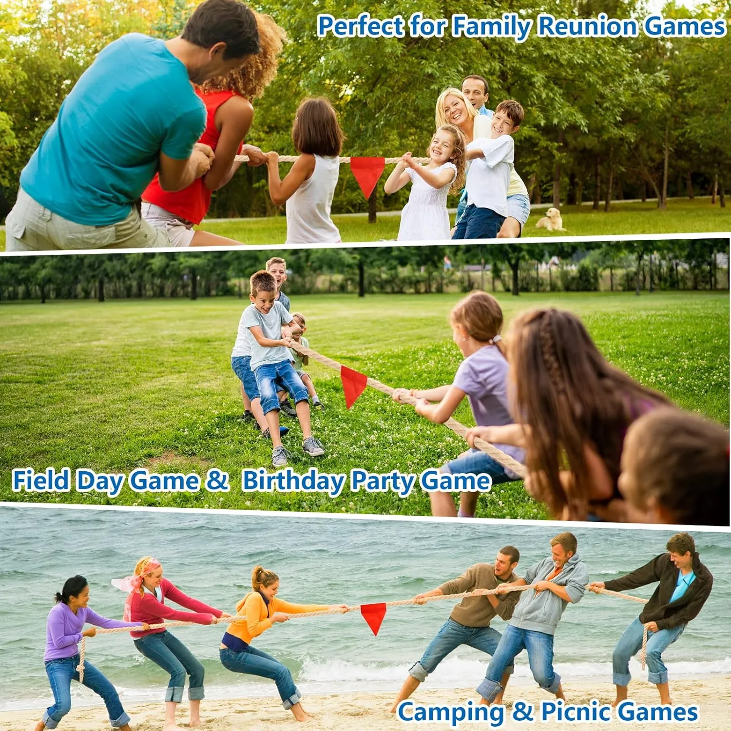 CWLAKON Outdoor Games Tug of War Rope for Kids and Adults, Field Day Family Reunion Birthday Party Games, Outside Lawn Games, Camping Picnic Carnival Games, Team Building Activities