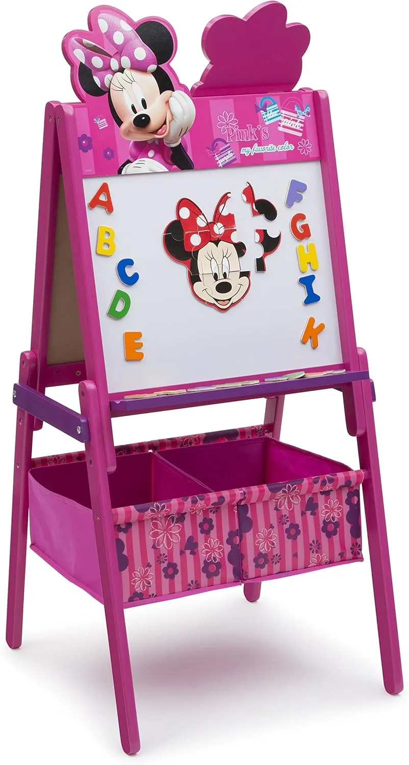 Delta Children Wooden Double-Sided Kids Easel with Storage -Ideal for Arts & Crafts, Homeschooling and More, Disney Minnie Mouse - Greenguard Gold Certified, Drawing