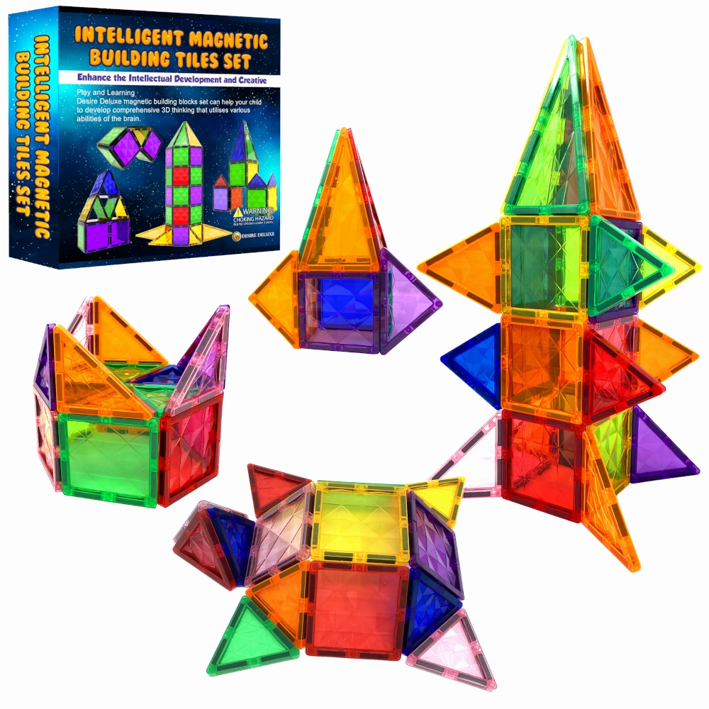 Desire Deluxe - Magnetic Tiles Building Blocks Construction Toys 37pc STEM Learning Educational Toy for Kids