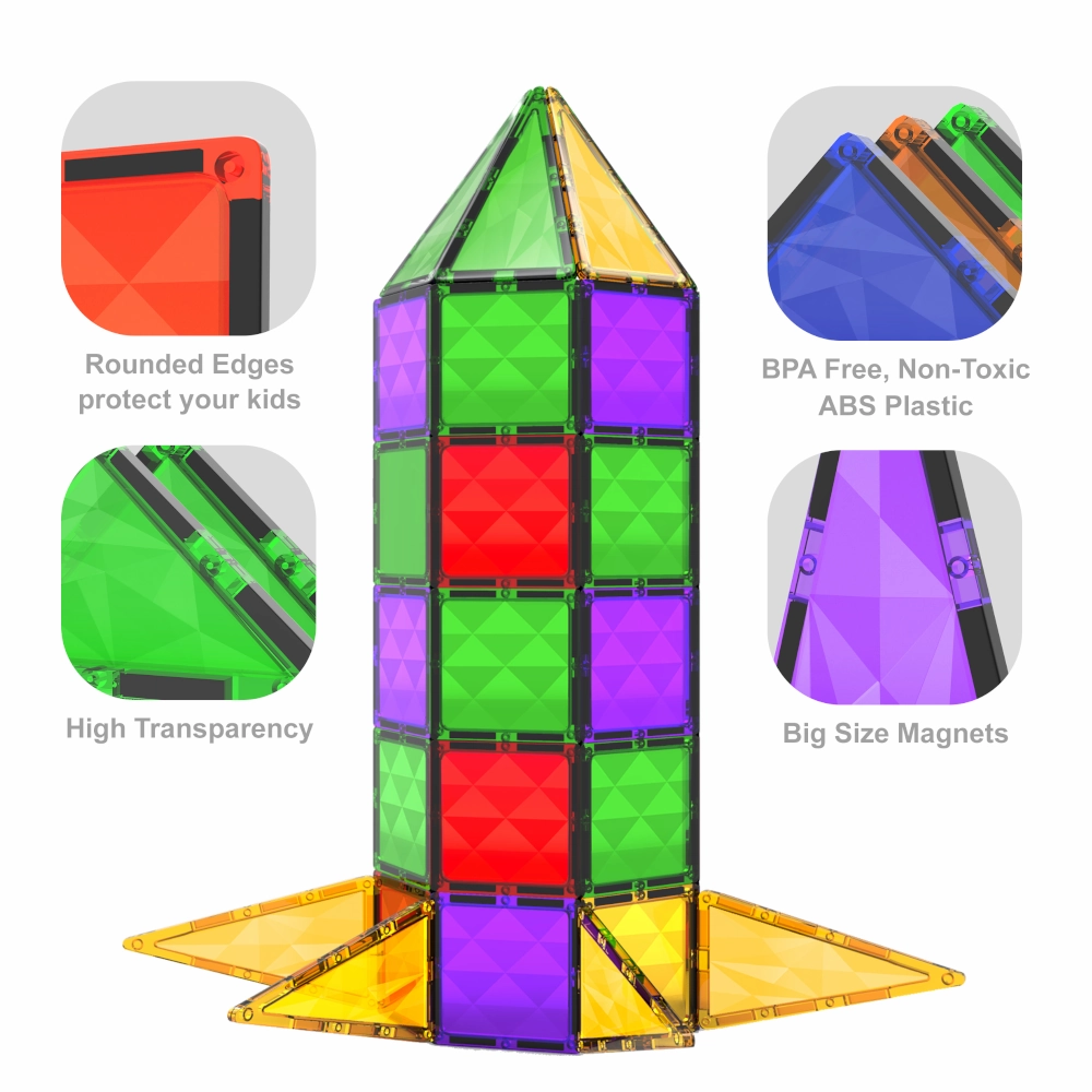 Desire Deluxe - Magnetic Tiles Building Blocks Construction Toys 37pc STEM Learning Educational Toy for Kids
