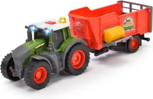 Dickie Toys - Fendt Tractor with Trailer (26 cm) Toy for Children from 3 Years with Freewheel Mechanism, Light, Sound and Other Functions, with Hay Balls to Play, 203734001ONL
