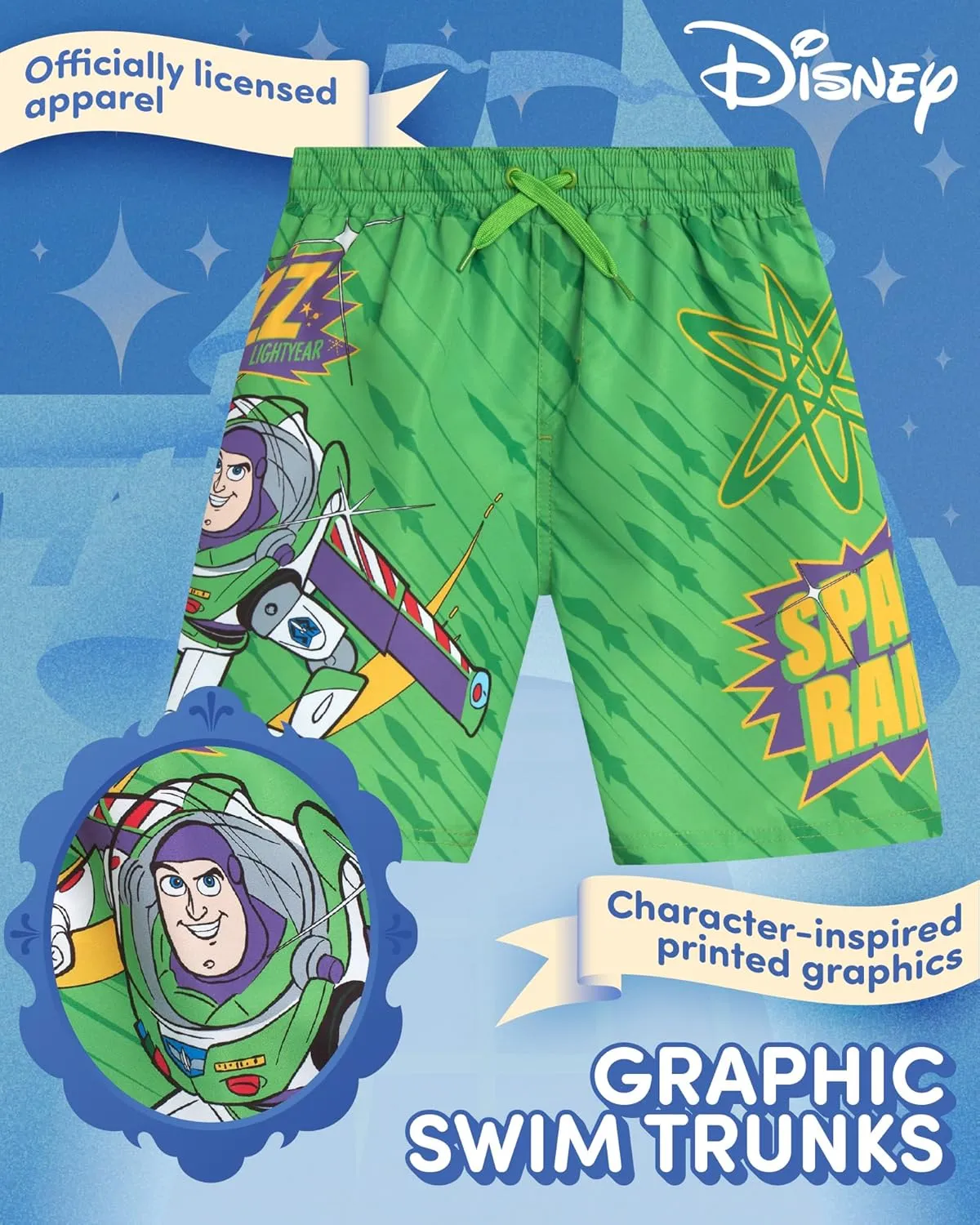 Disney Boys Swim Trunks - Cars Lightning McQueen Mickey Mouse Toy Story Buzz Lightyear Toddler Boy Swim Shorts (Sizes: 2T-7)