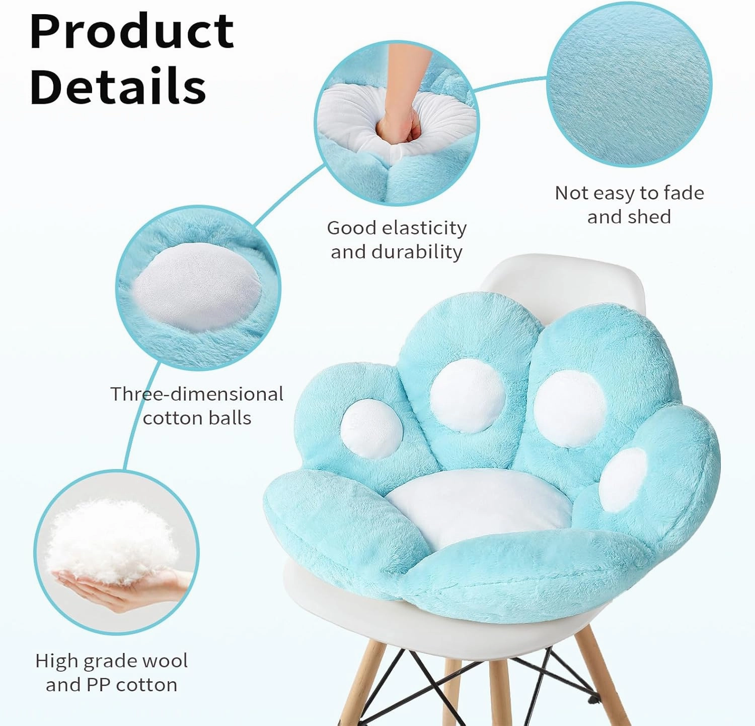 Ditucu Cat Paw Cushion Kawaii Chair Cushions 27.5 x 23.6 inch Cute Stuff Seat Pad Comfy Lazy Sofa Office Floor Pillow for Gaming Chairs Room Decor Blue