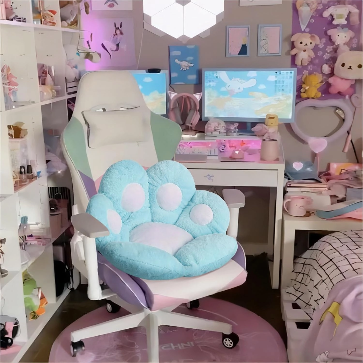 Ditucu Cat Paw Cushion Kawaii Chair Cushions 27.5 x 23.6 inch Cute Stuff Seat Pad Comfy Lazy Sofa Office Floor Pillow for Gaming Chairs Room Decor Blue