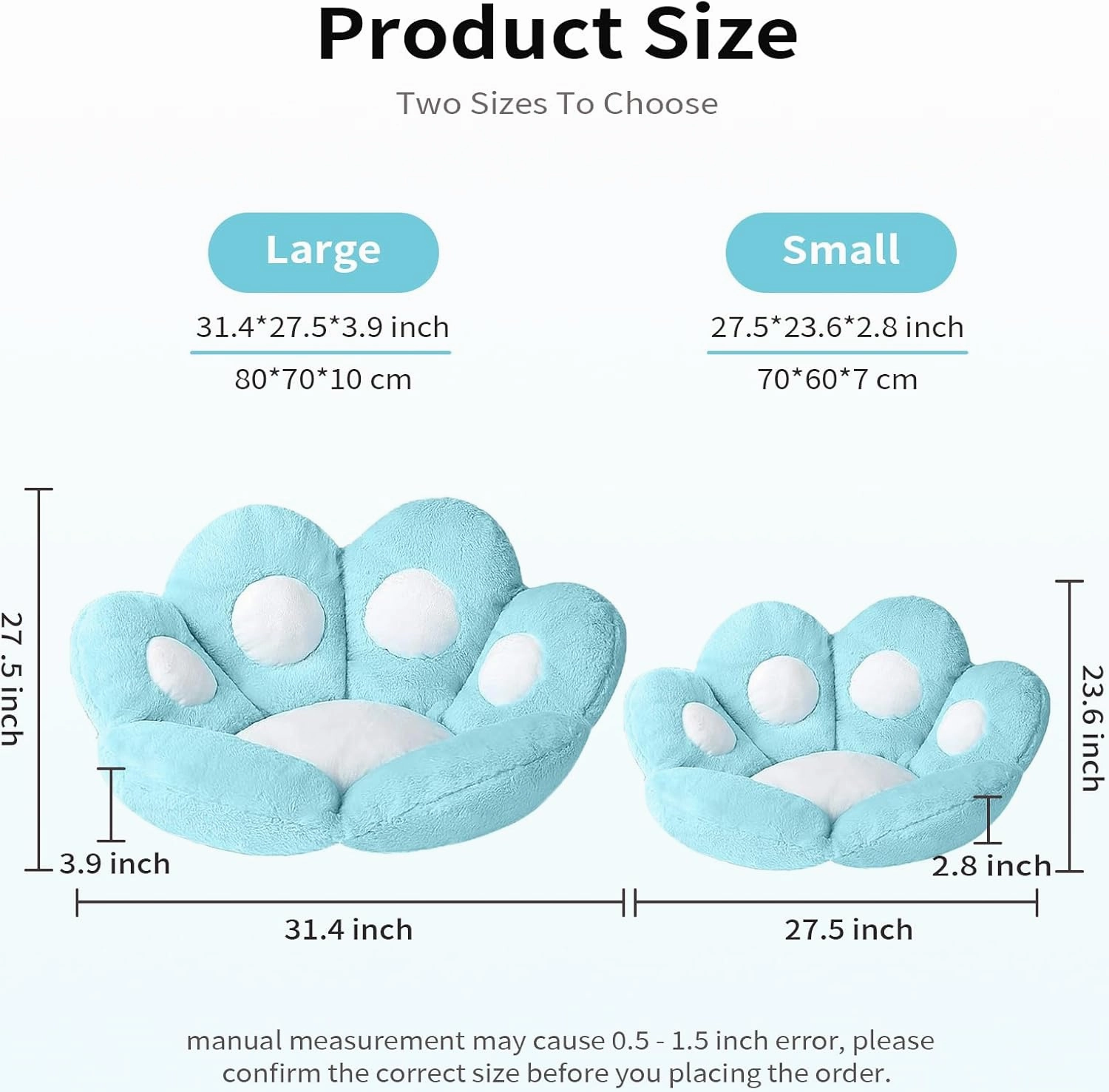 Ditucu Cat Paw Cushion Kawaii Chair Cushions 27.5 x 23.6 inch Cute Stuff Seat Pad Comfy Lazy Sofa Office Floor Pillow for Gaming Chairs Room Decor Blue